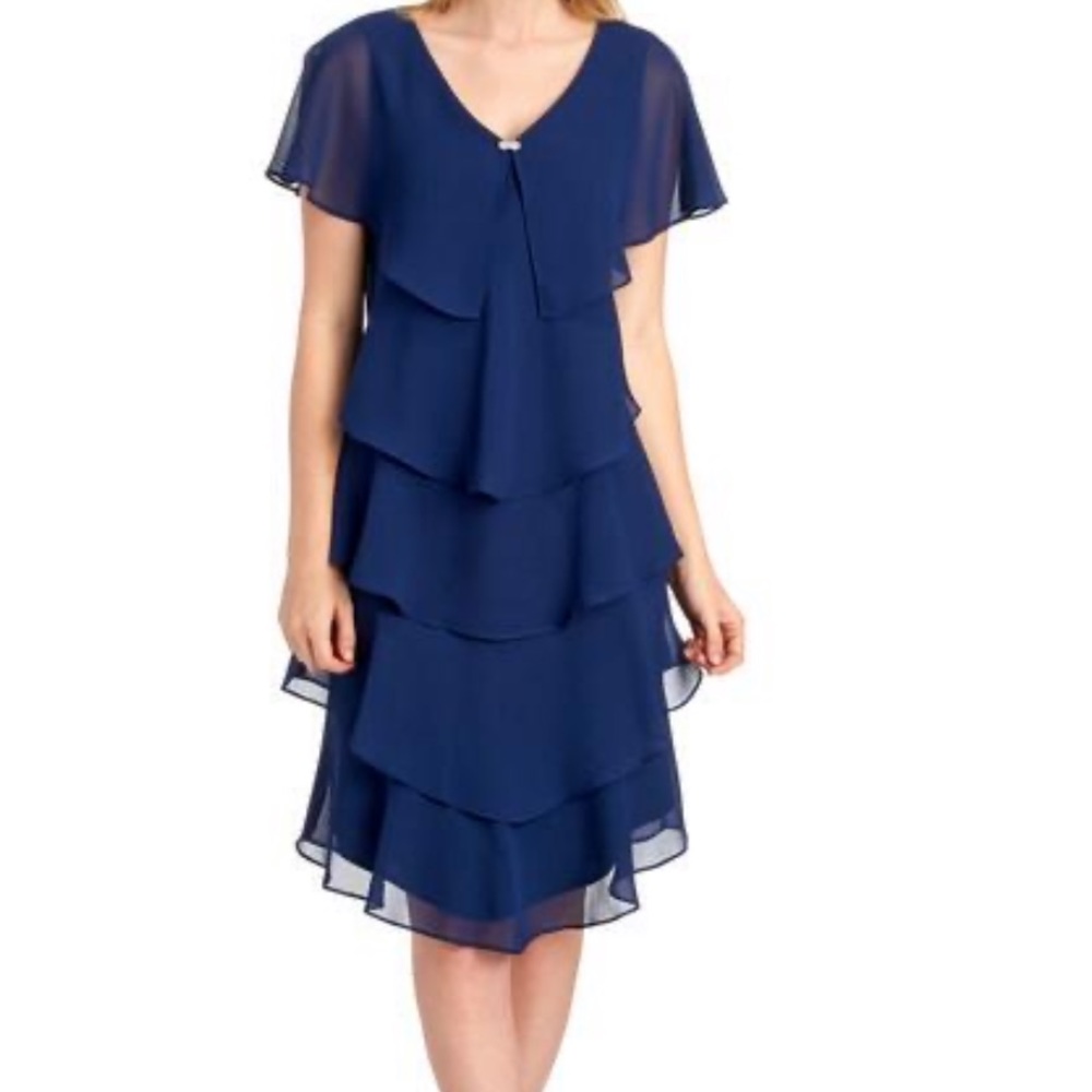 Pebble Crepe Tiered Cape dress